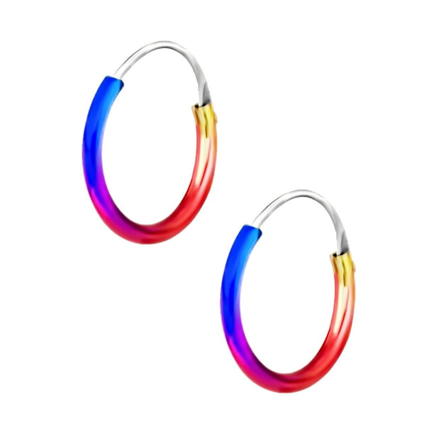 925 Sterling Silver Rainbow Sleeper Hoop Earrings Kids Girls 12mm Jewellery Gift